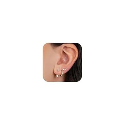 [ZHESHY] ZHESHY Gold Hoop Earrings Set for Women Trendy 925 Sterling Silver Post Hypoallergenic Earrings Set for Multiple Piercing 14K Gold Plated Dainty Small Diamond Cartilage Huggie Stud Earring Stacks