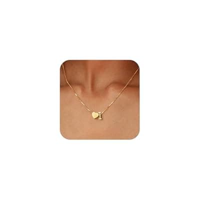 [BAYLAY] BAYLAY Gold Initial Necklaces for Women, 18K Gold Plated Heart Letter A-Z Initial Necklace Dainty Gold Necklace for Women Gold Jewelry Stocking Stuffers Teen Girl Gifts Trendy Stuff Valentines Gifts