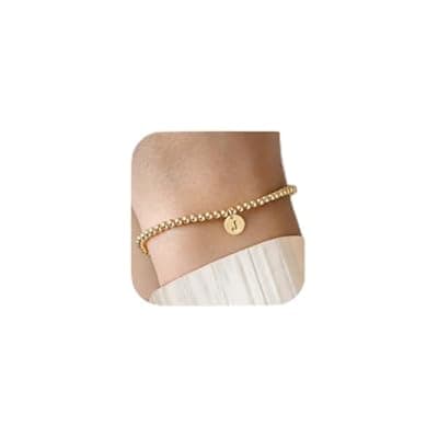 [BAYLAY] BAYLAY Gold Initial Bracelets for Women Jewelry, 14K Gold Plated Beaded Letter Bracelet Dainty Disc Charm Bracelets for Women Trendy Jewelry Gifts