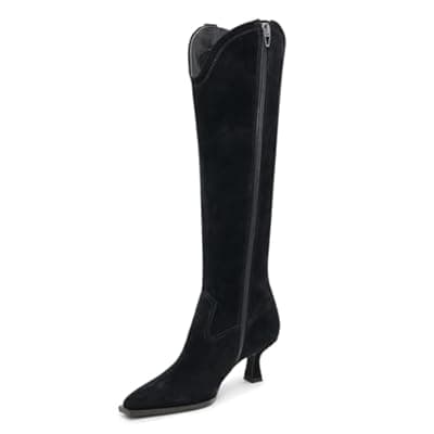 [DOBOYG] DOBOYG Knee High Boots for Women Kitten Low Heel Pointed Toe Tall Boots Suede Fall Winter Long Boots with Side Zipper