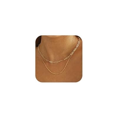 [JNZSSWHJJH] JNZSSWHJJH Gold Chain Necklace for Women - 18K Gold Plated Gold Chain Necklace Layered Herringbone Rope Snake Paperclip Chain Necklaces Dainty Gold Chain Necklace for Women Gold Jewelry Gifts
