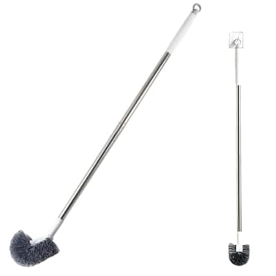 [Tuoweier] 36.2 Inch Long Handle Stainless Steel Toilet Brush, Hard Bristle Curved Toilet Bowl Brush, Heavy Duty Deep Cleaning Bathroom Scrub Brush for Toilet No Dead Angle Cleaning