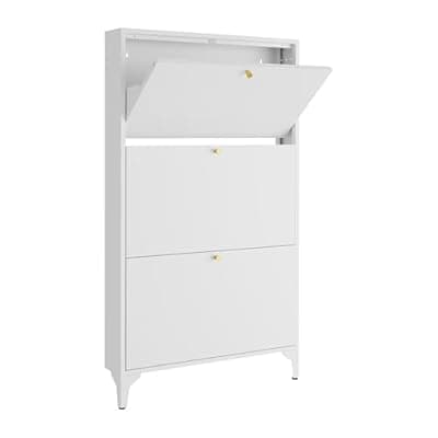 [ZHISLUCK] ZHISLUCK Slim Shoe Cabinet with 3 Flip Drawers,Narrow Shoe Cabinet,Freestanding Organizer,Metal Hidden Shoe Storage for Entryway,Hallway,Living Room(Width 27.56, White)