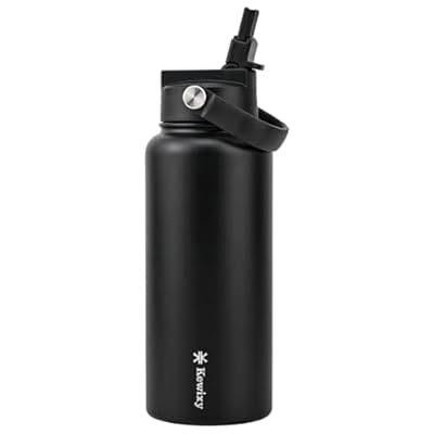 [KEWIXY] KEWIXY 32 oz Insulated Water Bottle with Straw, Easy Slide Lid, Leak Proof, Keep Cold 24H, Vacuum Insulated Tumbler, Metal Stainless Steel with Handle, BBlack