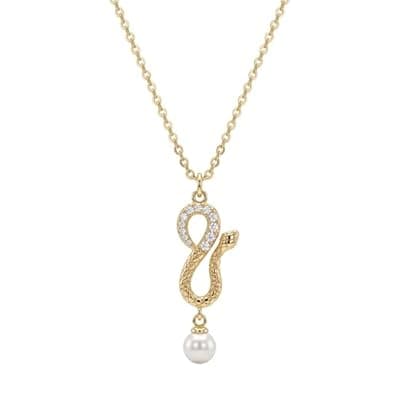 [MEVECCO] MEVECCO Dainty Gold Snake Necklace for Women 18k Gold Plated Snake Charm Pendent Necklace Minimalist Delicate Handmade Boho Jewelry For Her
