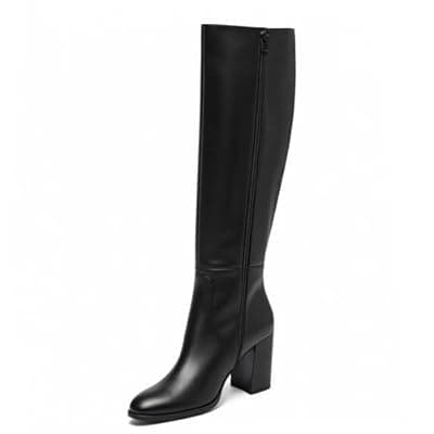 [Gradinery] Gradinery Womens Knee High Boots Faux Suede Chunky Heel Square Toe Tall Boots Side Zipper Fashion Long Boot