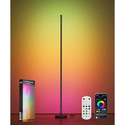 [BWGZH] Smart RGB LED Corner Floor Lamp, Color Changing Standing Lamp with 16 Million Colors, Music Sync Ambient Lighting,Remote & App Control Modern Floor Lamp for Living Room, Bedroom, Gaming Room Decor