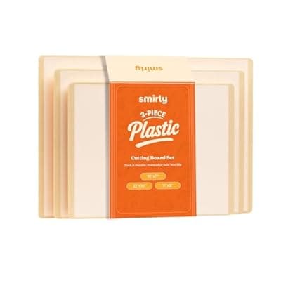 [SMIRLY] SMIRLY Plastic Cutting Board Set 3 Pieces, Non-Slip Dishwasher Safe Chopping Boards for Kitchen, Cream White