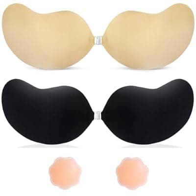 [XQQXQQ] Invisible Sticky Bra Strapless Adhesive Bras Silicone Stick on Push Up Seamless Reusable Backless Bra for Women 2pack
