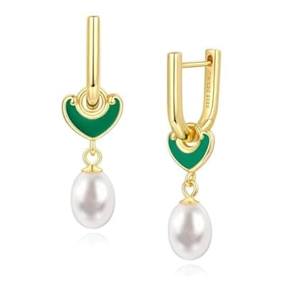 [Dexiriu] Dexiriu Cultured Freshwater Pearl Dangling Earrings for Women Jewelry, Drop Hoop Dangle Earrings 925 Sterling Silver Plated with Gold, Gift for Wife, Birthday, Mothers Day, Christmas, Anniversary