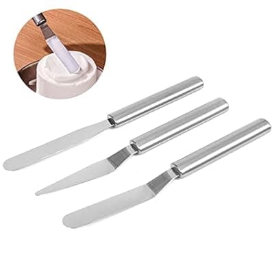 [Oniapro] 3 pack Cake Decorating Icing Spatulas Stainless Steel, Icing & Decorating Spatulas, Lightweight & Flexible Offset Spatula, Angled Frosting Spatulas for Cake Decorating, Baking
