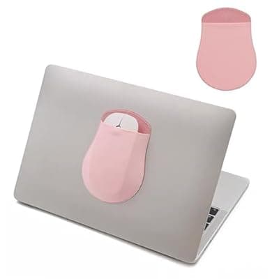 [AIQIBAO] AIQIBAO Reusable Adhesive Universal Stick-On Mouse Pouch，Computer Mouse Holder Pocket Pouch for Laptop，Travel Pocket Pouch，Computer Wireless Mouse Holder (Pink)