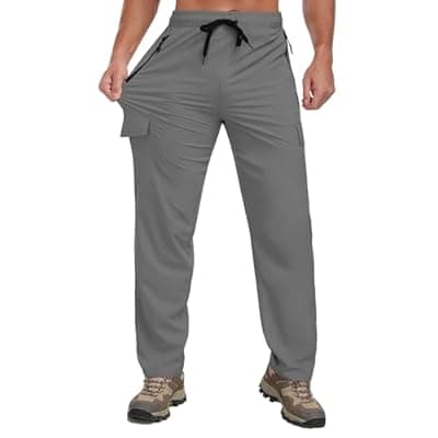 [TOIUUI] Men Lightweight Joggers Pants Hiking Zipper Pockets Quick Dry Runing Exercise Elastic Waist Sweatpants Cargo