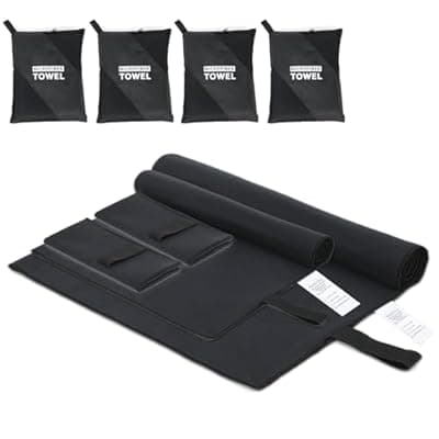 [NUOYEE] NUOYEE 4 Pack Quick Dry Microfiber Towels for Body S L XL Camping Towel Fast Drying Compact for Sea Beach Swimming Yoga Hiking Pack Travel Bathroom Towel(Black)