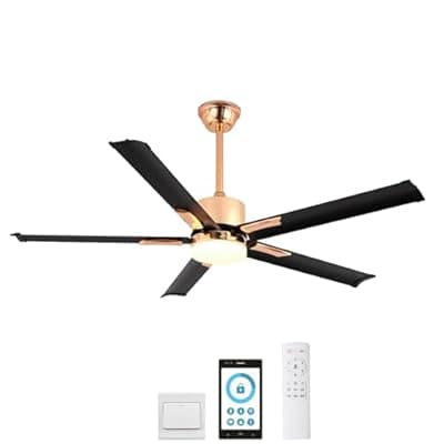 [GULICA] GULICA Ceiling Fan with Light, Remote and APP Control, 5 Aluminum Blades, Dimmable 18W LED Light, Quiet Reversible Brass Motor for Bedroom, Living Room, Apartment, Black and Champagne Gold, 52 Inch