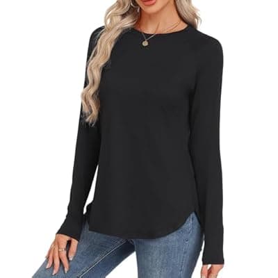 [GAYHAY] GAYHAY Long Sleeve Tunics or Tops to Wear with Leggings - Loose Fit Crew Neck Curved Hem Shirts Fall Winter Clothes 2026