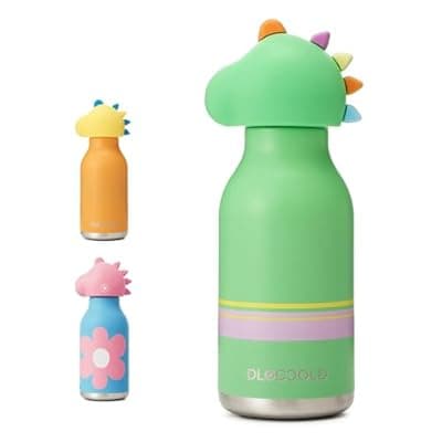 [DLOCCOLD] DLOCCOLD Insulated Stainless Steel Water Bottle with Detachable Soft Dinosaur Animal Head Fun Drinking 16 Ounce with Flexible Reusable Straw