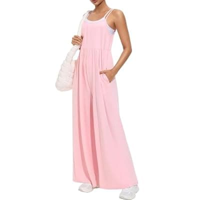 [EUYZOU] EUYZOU Jumpsuits for Women Casual Loose Fit Summer Outfits Wide Leg Rompers Sleeveless Vacation Trendy One Piece Jumpers