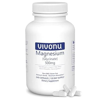 [VivoNu] Magnesium Glycinate 500mg, Magnesium Supplement with Vitamin B6 for High Absorption, Supports Stress Relief, Sleep, Muscle, Calm, Relaxation, Nerves* & Metabolism*, Non-GMO, 240 Vegan Capsules