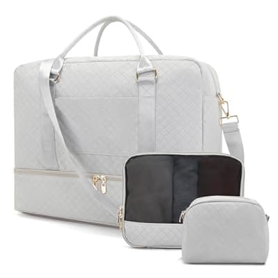 [Soperwillton] Travel Duffle Bag for Women Carry on Bags Overnight Weekender Bags Toiletry Hospital Gym Bag with Shoe Compartment 3pcs Set