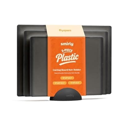 [SMIRLY] SMIRLY Plastic Cutting Board Set with Holder 3 Pieces, Non-Slip Dishwasher Safe Chopping Boards for Kitchen, Dark Grey