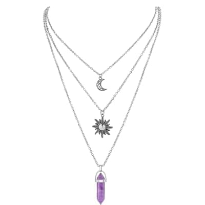 DHZJTSL Gothic Sun and Moon Neckalce for Women, Halloween Layered Crescent Moon Choker Necklaces Crystal Pendant, Y2k Accessories Goth Witch Jewelry Gift