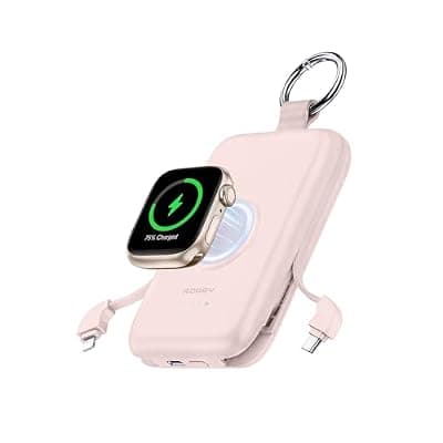 [RORRY] RORRY CharmGo Portable Charger, 10000mAh 20W Fast Charging Portable Charger Power Bank with Built in Cables, Travel Battery Pack for iPhone 17/16/15/14/13/12 and Apple Watch, Pink