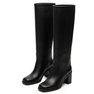 [heelchic] heelchic Knee High Boots for Women Campus Banana Square Toe Chunky Block Heel Tall Boots Long Riding Boots