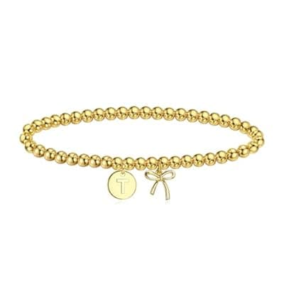 [BAYLAY] BAYLAY Gold Beaded Bracelets for Women-Initial Bracelet Gold Bracelets for Women Copper Beaded Bracelet for Womens Waterproof Jewelry Non Tarnish Jewelry Pulseras para Mujer Gifts for Girlfriend Mom