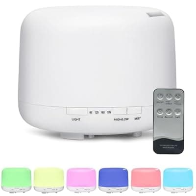 [LSLCQW] LSLCQW 500ml Essential Oil Diffuser with Remote Control, Premium Ultrasonic Aromatherapy Diffusers Scent Humidifier Vaporizer Auto-Off Timer for Large Room Home, Yellow (White)