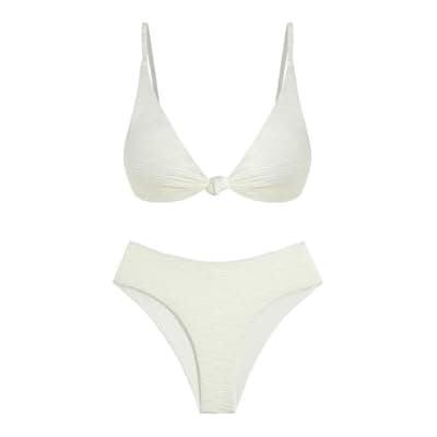 [ZAFUL] ZAFUL Bikini Set for Women V Neck Knot Front Push Up Bathing Suit High Cut Two Piece Swimsuit Brazilian Cheeky Swimwear