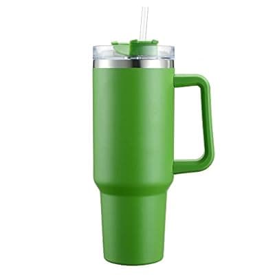 [REVGOZU] REVGOZU 40 Oz Tumbler with Handle Straw Lid Insulated Stainless Steel Vacuum Reusable Coffee Cup Holder Friendly Keep Drinks Cold Gifts for Lover Women Men Car Gym Travel (Green)
