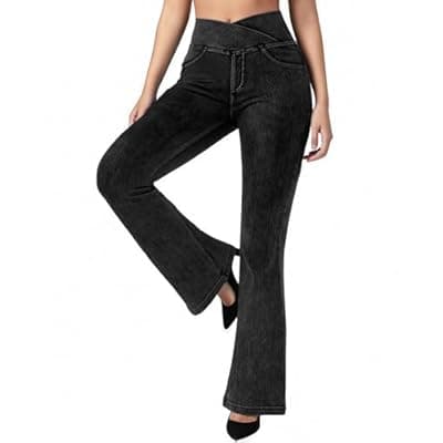[BRXL] BRXL Stretchy Jeans for Women Flare Jeggings Leggings with Pockets Bell Bottom Crossover Pants Bootcut