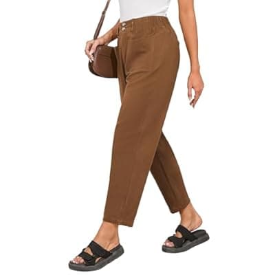 Dokotoo Linen Pants Women Casual Cotton Capri Pants High Waisted Harem Trouser Summer Slacks with Pockets Fall Clothes