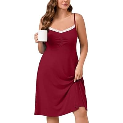[AusLook] AusLook Plus Size Women's Nightgown Spaghetti Strap Sleepwear Sleeveless Lace V Neck Cami Sleep Dress