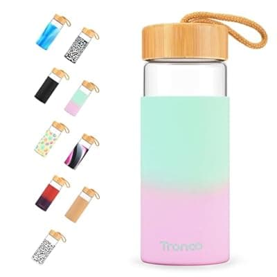 [Tronco] Tronco 20 oz Glass Water Bottles with Lids, Reusable Borosilicate Glass Bottles with Bamboo Lid & Non-Slip Silicone Sleeve for Coffee, Iced Tea, Water, Leak-Proof, BPA-Free – Ideal for Office & Home
