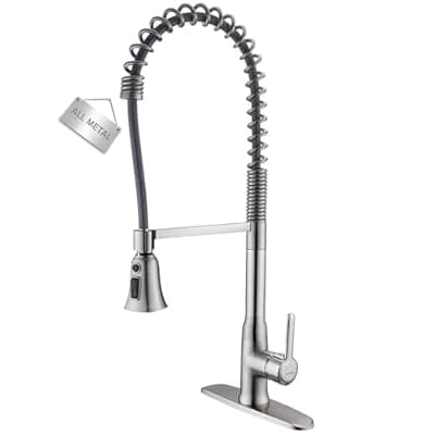 [SonTiy] Solid Brass Commercial Kitchen Faucets with Pull Down Sprayer, Brushed Nickel Single Hole Kitchen Sink Faucet, Single Handle, SpotShield Stainless for Pot Filler, Farmhouse Camper Laundry, SonTiy