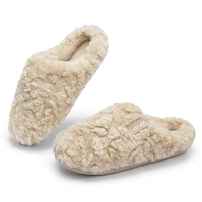 [GOEWY] GOEWY Women’s Fuzzy Plush Slippers with Curly Faux Fur, Cozy Memory Foam Soft House Shoes, Lightweight Slip-on Indoor Outdoor Slippers for Women Mom – Great Gift for Her