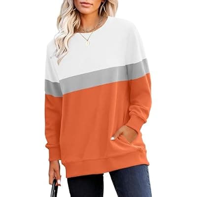 [RUMIA] RUMIA Crewneck Fall Sweatshirts for Women Trendy- Women's Plain Long Sleeve Pullover Tops with Pockets Fashion