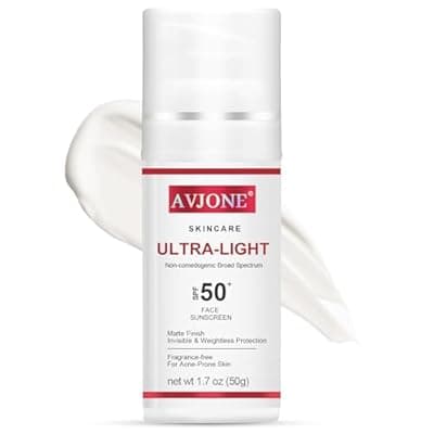 [AVJONE] AVJONE Face Sunscreen SPF 50, Broad Spectrum UVA/UVB Protection with Hyaluronic Acid & Vitamin E, Lightweight Non-Greasy Formula, Water-Resistant, Oil-Free, Non-Comedogenic for Sensitive Skin, 1.7 oz