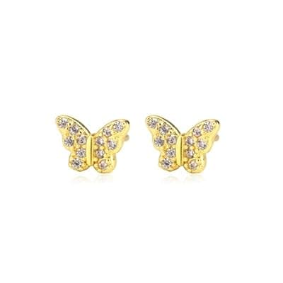 DHZJTSL Dainty Gold Butterfly Stud Earrings for Women with S925 Sterling Silver Post, Hypoallergenic 14K Gold Plated Butterfly Shaped Minimalist Earrings Jewelry, Cartilage Helix Piercing