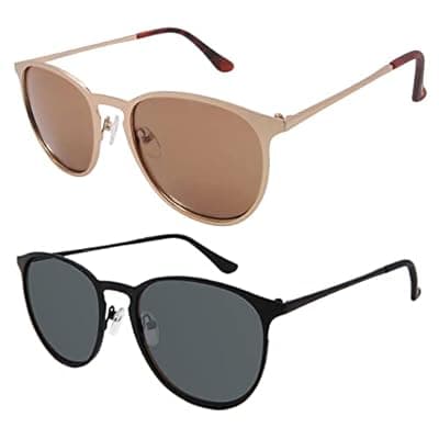 [FaceWear] FaceWear Classic Round Retro Sunglasses UV400 Circle Lens Metal Frame Men Women FW10062 Pairs(c2 Gold + C7 Black)