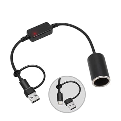 [Pernis] USB to Cigarette Lighter Adapter, 35cm Cable, USB A & C Input 5V, 12V Car Cigarette Lighter Socket Output, Power Converter for Dash Cam, GPS, LED Lights& More