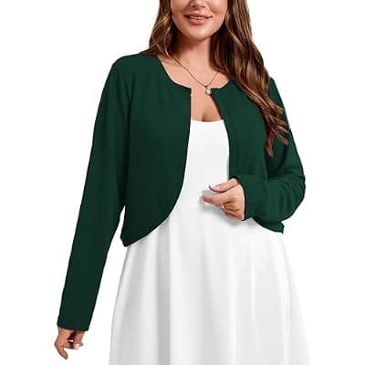 [AusLook] AusLook Plus Size Women Shrug Long Sleeve Lightweight Open Front Knit Cropped Bolero Cardigan Sweater 1X-5X