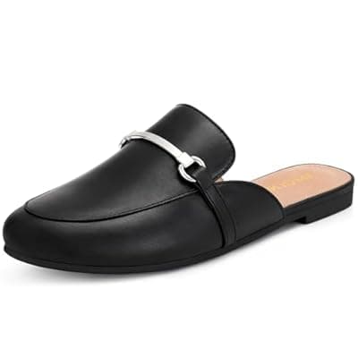 [KIDMI] KIDMI Women's Buckle Mules Comfortable Dressy Flats Business Casual Loafers Slip On, Backless