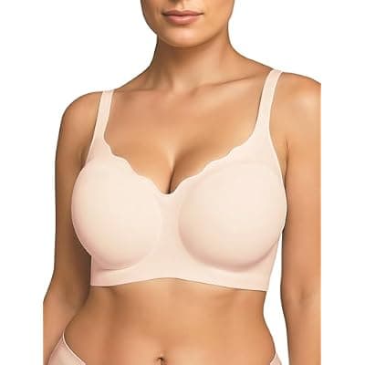[Soft Intention] Soft Intention Scalloped Wireless Bras for Women No Underwire Supportive Wireless Push Up Full Coverage