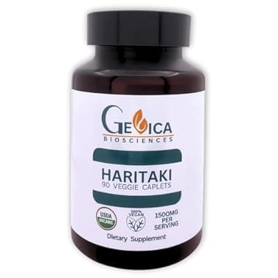 [GeVica Biosciences] GeVica Biosciences Haritaki – USDA Organic, 1500 mg per Serving, Terminalia chebula Whole Fruit Powder, No Extract, NPOP & BioAgriCert Certified, 90 Caplets