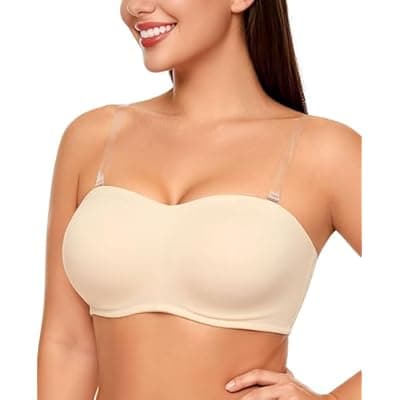 [Upushall] Upushall Plus Size Strapless Bras for Women Underwire Padded Bandeau Bra with Clear Straps
