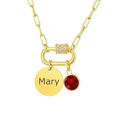 [Gamtic] Gamtic Custom Necklaces for Women with Birthstone - Personalized Engraved Gold Pendant Necklace Dainty Jewelry Mothers Day Birthday Gift for Mom Grandma Girlfriend