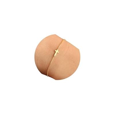 [BAYLAY] BAYLAY Cross Bracelet for Women - 18K Gold/White Plated Dainty Thin Chain Pearl Double Cross Jewelry - Bridesmaid Gifts